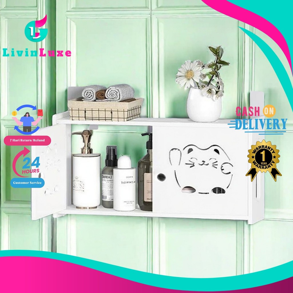 LivinLuxe - Rak Motif Kucing Rak Dinding Gantung Tempat Penyimpanan Peralatan Mandi Shampoo Conditio