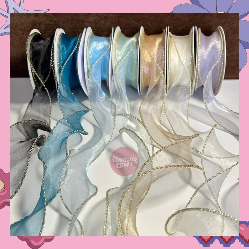 

Pita Organza PREMIUM Korea Wavy/ Fishtail Ribbon/Pita korea keriting kriwil PER ROLL | Comelliacraft