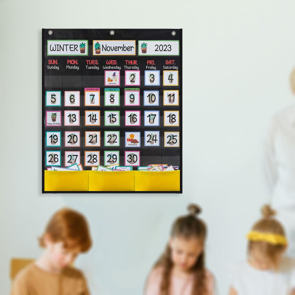 

Calendar Pocket Chart 51cmx60cm Monthly Black Classroom Organized Chart Wall