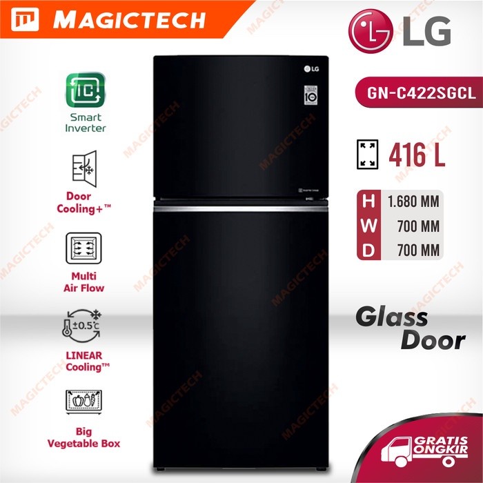 KULKAS LG 2 PINTU GN-C422SGCL 416L INVERTER BLACK GLASS DOOR