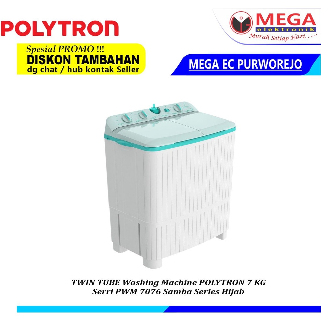 MESIN CUCI POLYTRON SERI PWM-7076 2 TABUNG KAPASITAS 7 KG PROMO