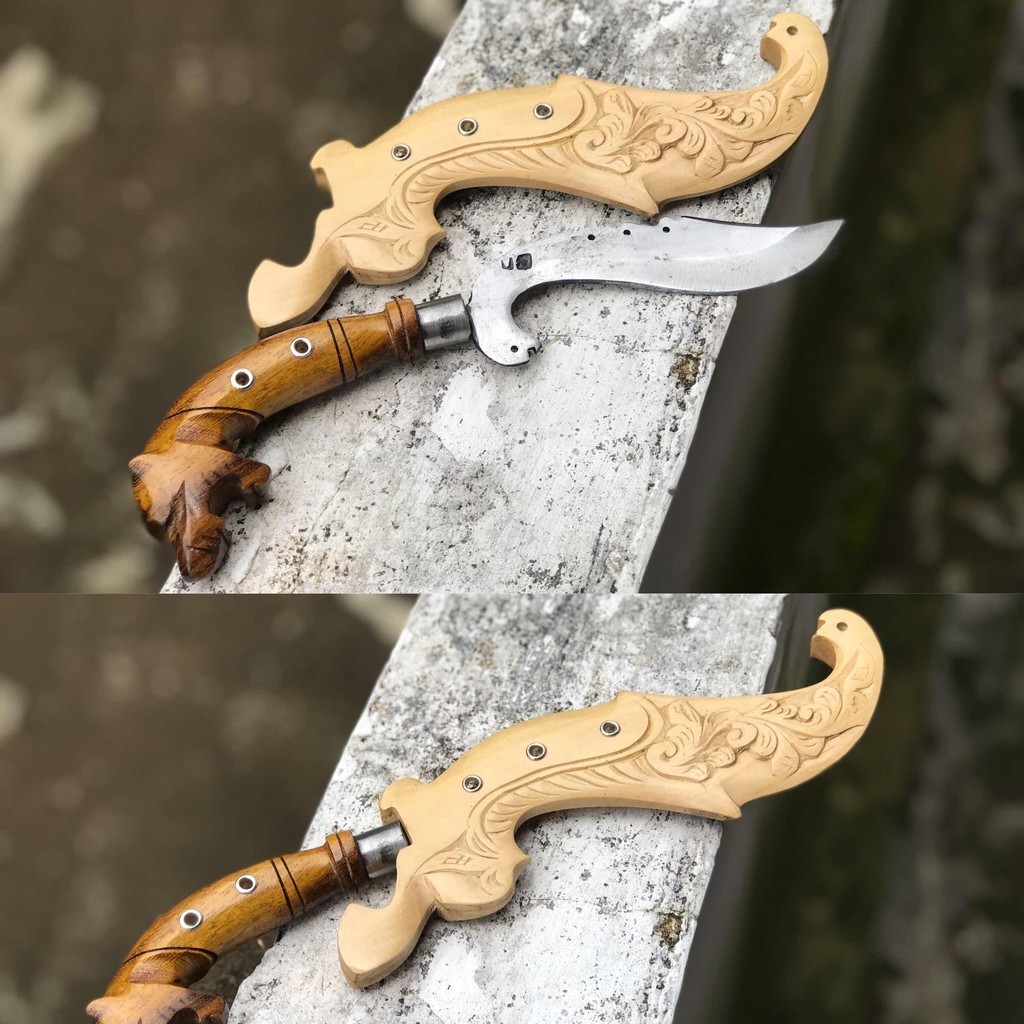 MAL 0017 Kujang Waja Pusaka Per Stell Kayu Loka (Kopi) Putih