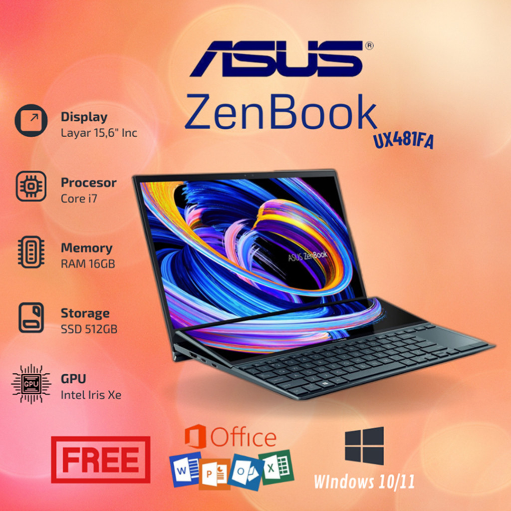 Laptop sus ZenBook Duo Touchscreen Core i5 RAM 8GB SSD 512GB Second Berkualitas