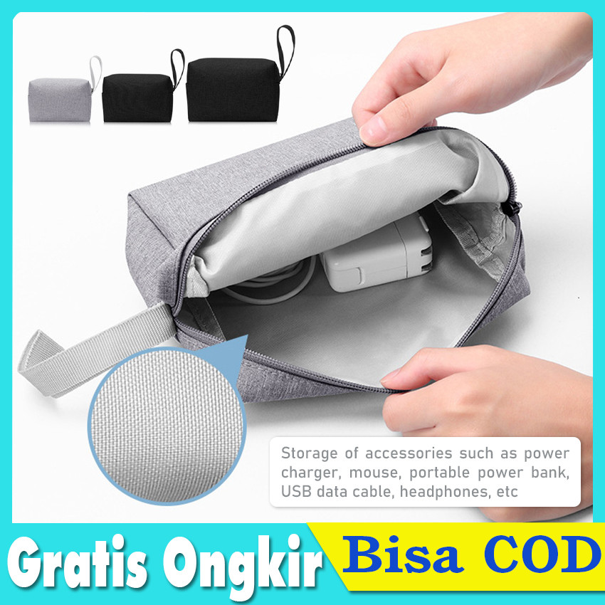 Pouch / Tas Gadget Double Layer Tas Travel Zipper Organizer Gadget Ukuran Besar Tas Handphone