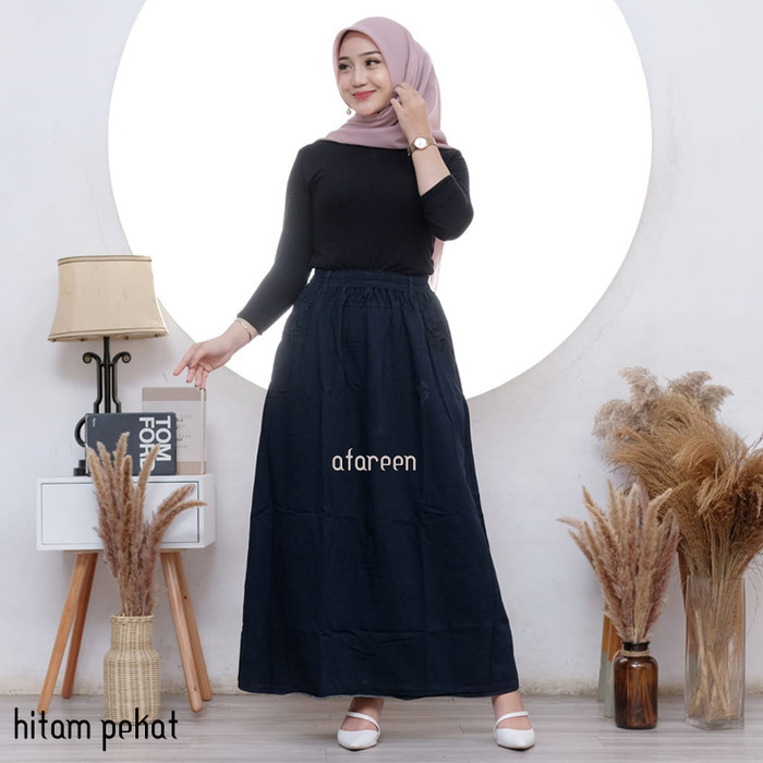 ✨TERLARIS✨ -Rok Jeans Panjang Denim Rok Span Rok skrit Wanita Jumbo - Hitam, Standar