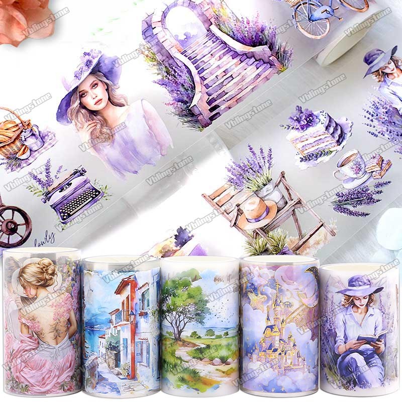 

2M Lavender Girl Washi PET Tape Washi Tape Flower Sky Sea Masking Tape Decorative Stickers Scrapbooking Journal Aesthetic