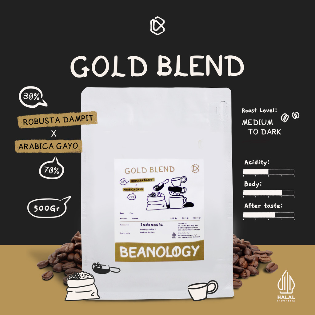 

Biji kopi bubuk Espresso Gold Blend 500G Arabika Robusta Coffee Americano -Beanology Coffee
