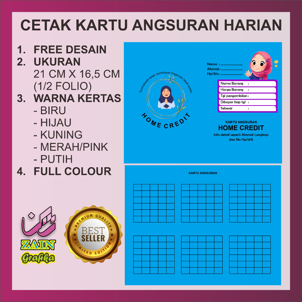 

KARTU ANGSURAN HARIAN atau KARTU KREDIT HARIAN zain grafika