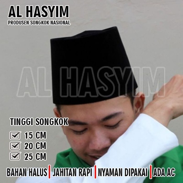 Songkok Tinggi, peci tinggi Hitam 15 cm/20 cm/25 cm Berkualitas TINGGI 15 CM, NO 2 songkok nasional