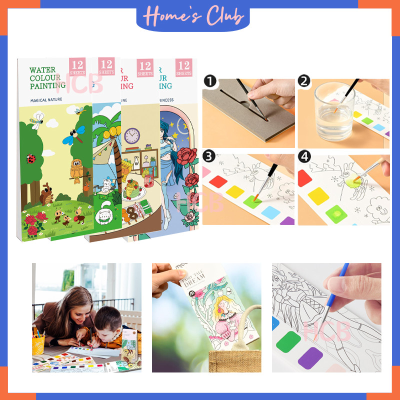 

Buku Lukisan Mewarnai Anak Set / Buku Lukisan Air Warna Terang / Buku Mewarnai Cat Air