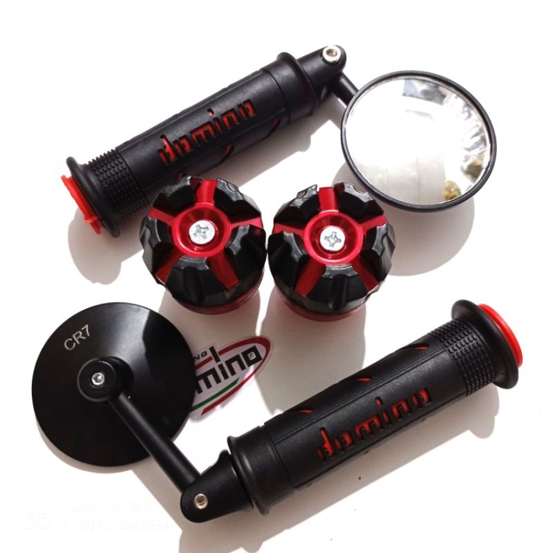 PAKET 3IN1 VARIASI MOTOR | SPION JALU BULAT CNC + HANDGRIP DOMINO STRIP SISIK & JALU AS RODA BUAH NA