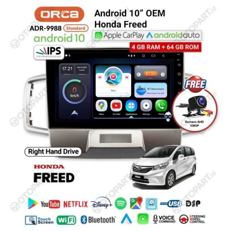 Head Unit Android 10 inch Honda Freed Android ORCA ADR 9988