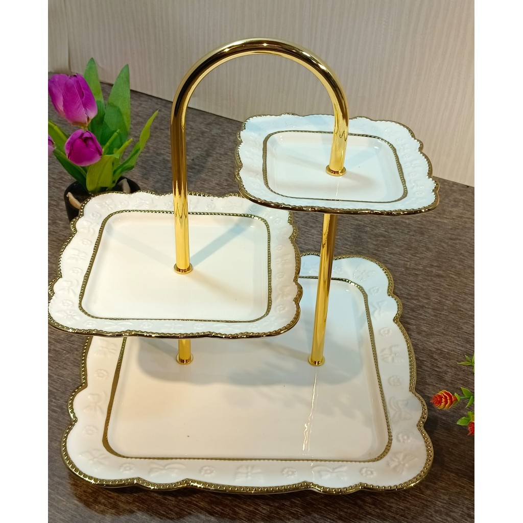 Tempat kue/Piring Kue Persegi Susun 3 model B