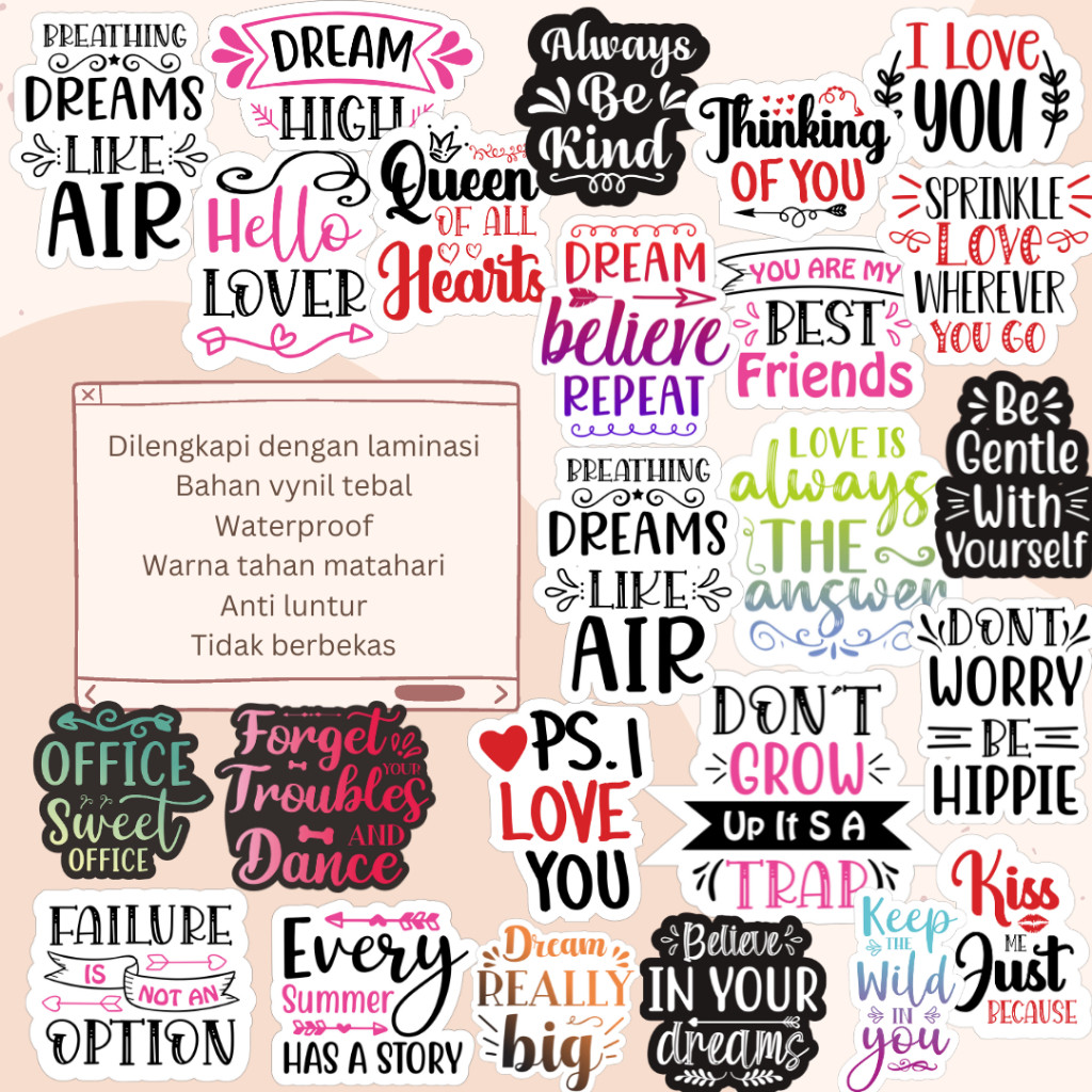 

Stiker Satuan Kata-kata Motivasi Waterproof Sticker Hiasan Laptop Tumbler Case Hp DIY Stiker Laptop