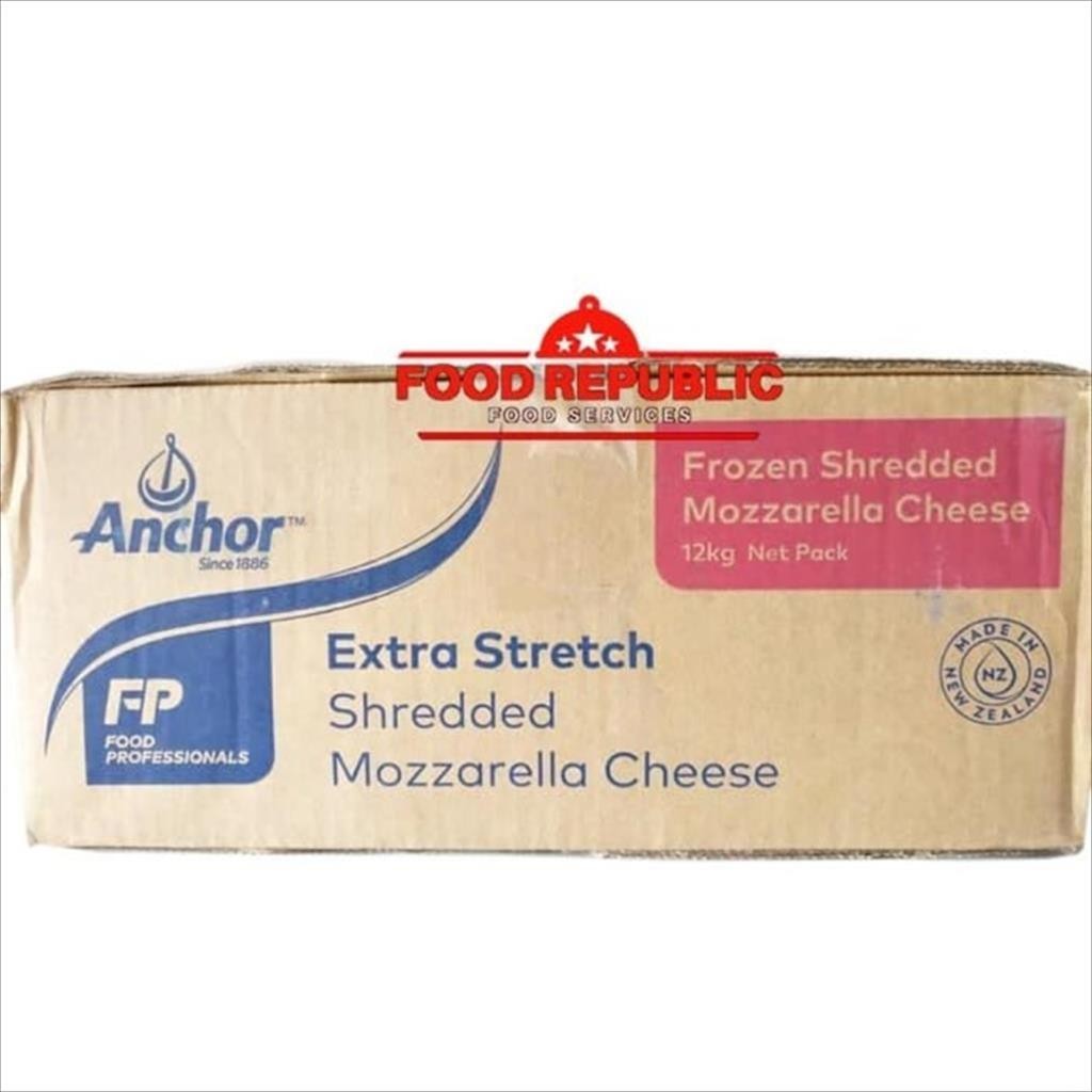 

Keju Mozarella / Mozzarella Cheese Anchor Shredded / Parut 12 KG Halal