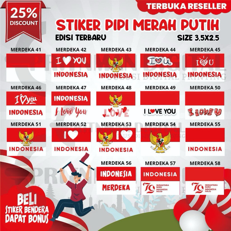 

SAYGIFT Stiker Pipi Merah Putih 150 Pcs / Sticker Bendera Pipi / Stiker Tempel Pipi / Ukuran Kecil Anak