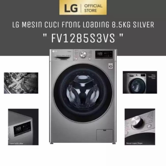 MESIN CUCI LG FRONT LOADING 8.5KG FV1285S3VS / FV 1285S3VS 1285