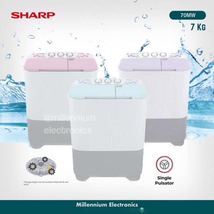 MESIN CUCI SHARP EST 70 MW 7KG 2 TABUNG 70MW 7KG PURE MAGIC LOW