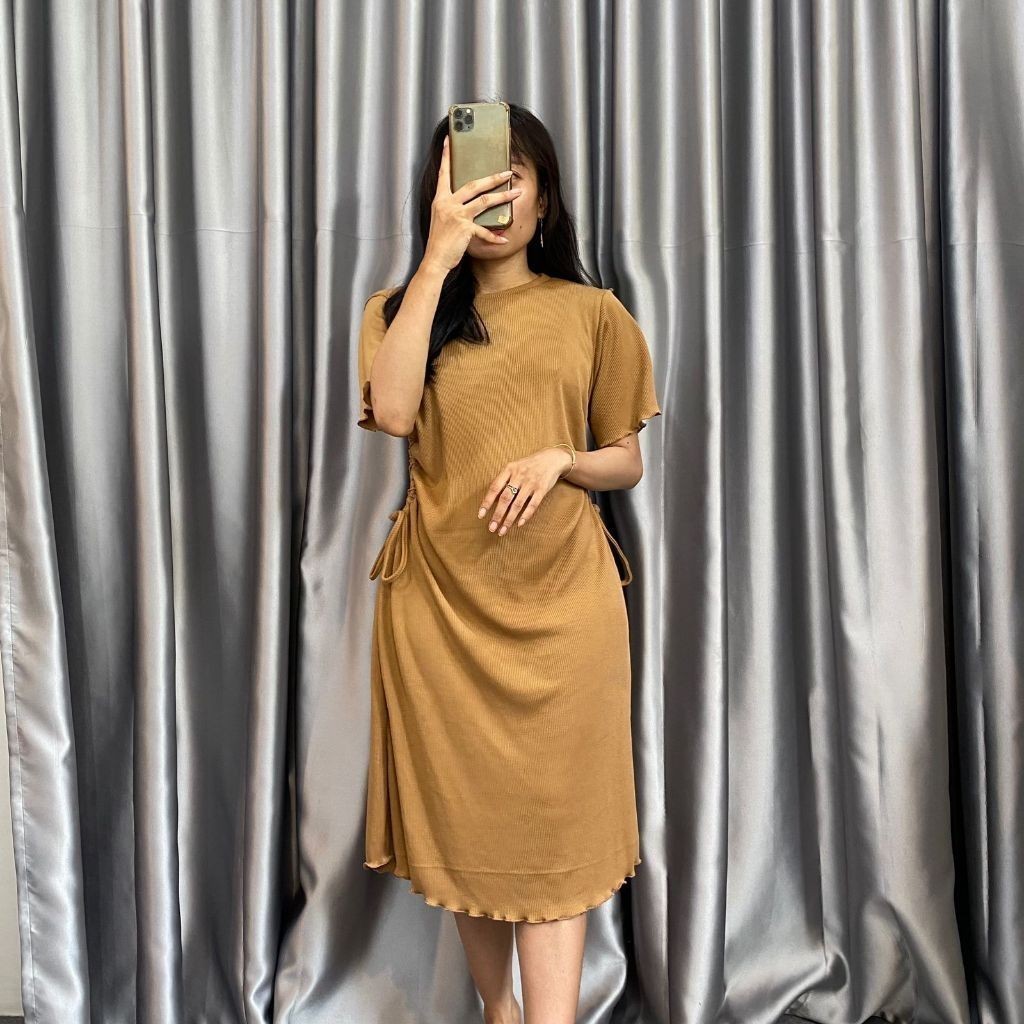 SS - ZNF DRESS SERUT WANITA SASA / RIANA DRESS RIB / DRESS POLOS LENGAN PENDEK RIB / MIDI DRESS SERU