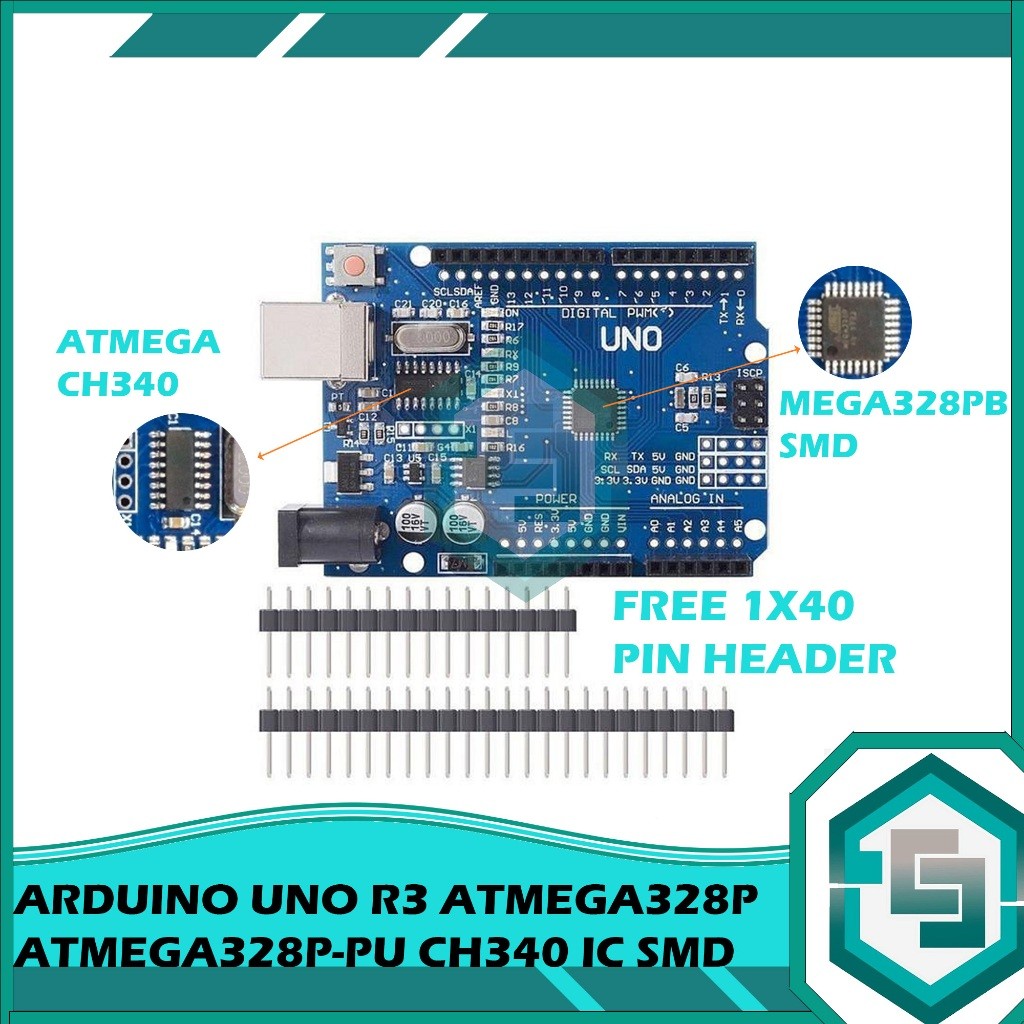 Arduino UNO R3 ATmega328P-PU + CH340 – Board Kompatibel IC SMD USB