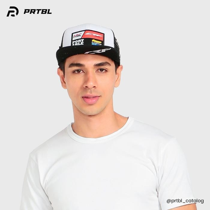 Prtbl Topi Snapback Racing CRF - Trucker Hitam Putih