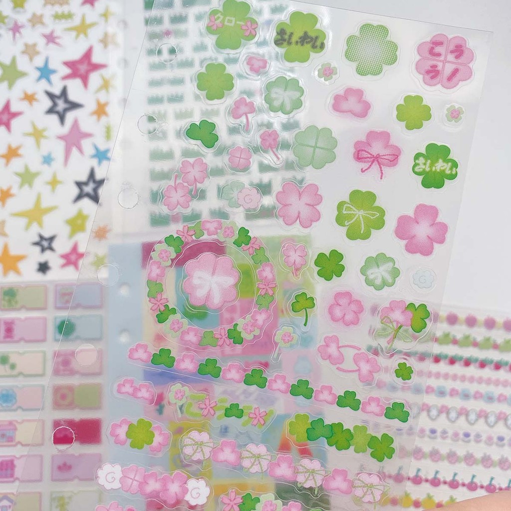 

6PCS Decal Transparent Sticker Set A7 Ring Binder Punch Double Stickers for Journal Scrapbooking Decorative Sticker