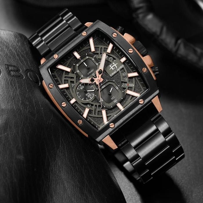 Evans Jayden Jam Tangan Pria 9463-2 Rantai Stainless Kaca Sapphire Steel Chronograph Water Resistant