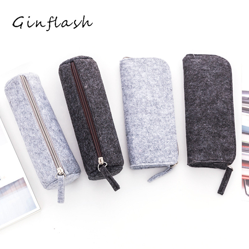 

Ginflash Simple Felt pencil bag fabric pencil case box Sool Supplies Office Supplies pou stationery storage zipper