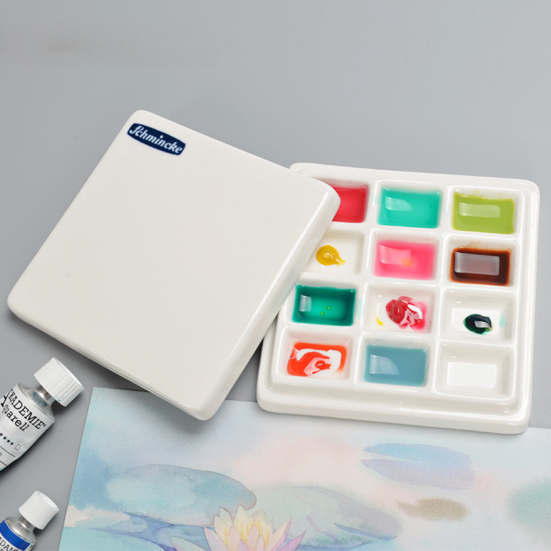 

Ceramic Color Palette with Cover 12 Grids Painting Multifunctional Paint Palette Color Mixing Palette Watercolor Moisturize