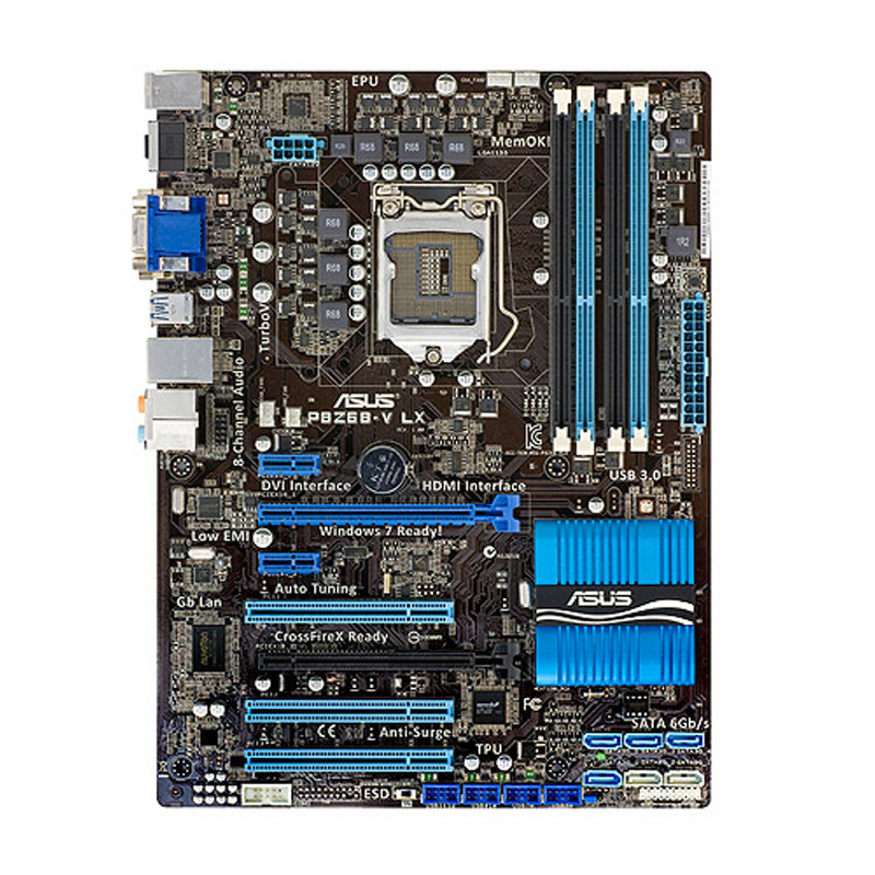 Used ASUS P8Z68-V LX LGA 1155 Intel Z68 HDMI SATA 6Gb/s USB 3.0 ATX Intel Motherboard with UEFI BIOS