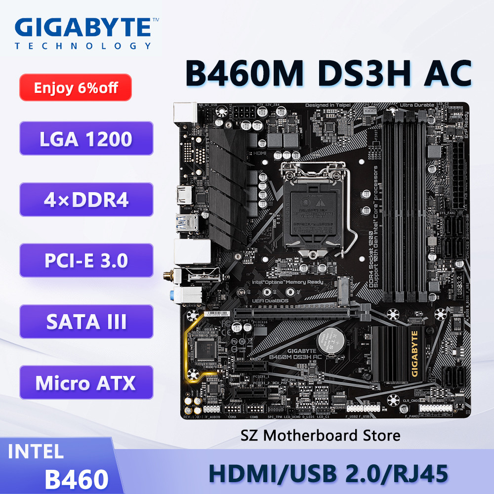 GIGABYTE B460M DS3H AC B460 Motherboard LGA 1200 For i5-10400F i3-10100F i3-10100 i7-10700F CPU DDR4