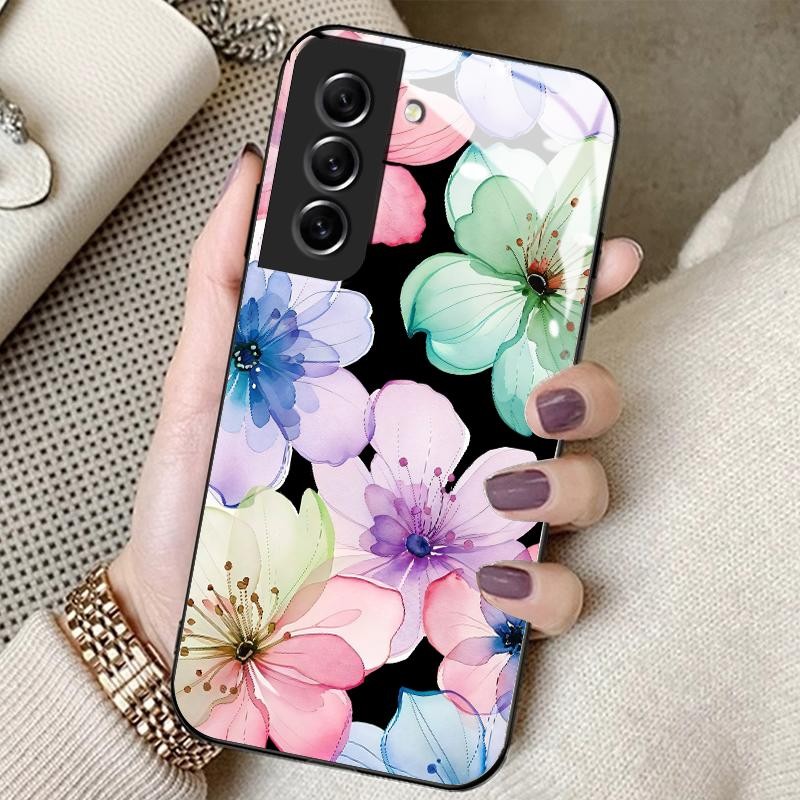 Hard Case For Samsung S21 FE 5G S21 5G S21 Plus S21 Ultra S8 HD Tempered Glasssimple Colorful Flower