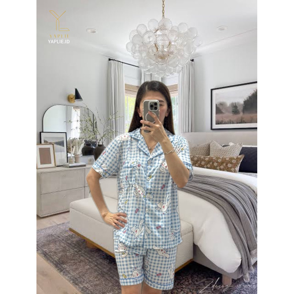 KLECE01 Yaplie Baju Tidur Wanita Piyama Set Kemeja Cinnamoroll Melody Kuromi Sailor Moon Import