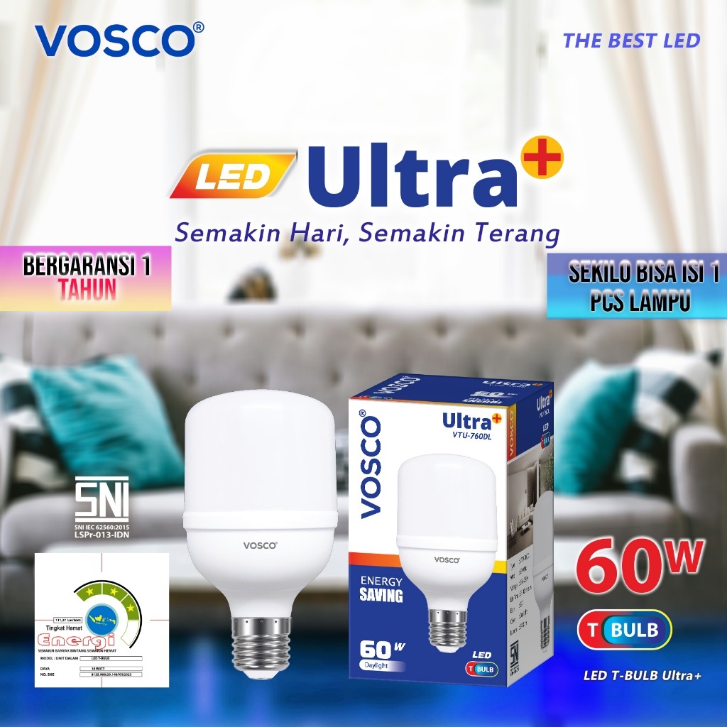 VOSCO ULTRA+ 10W, 15W, 20W, 30W, 40W, 50W, 60W Lampu LED Vosco Super Terang