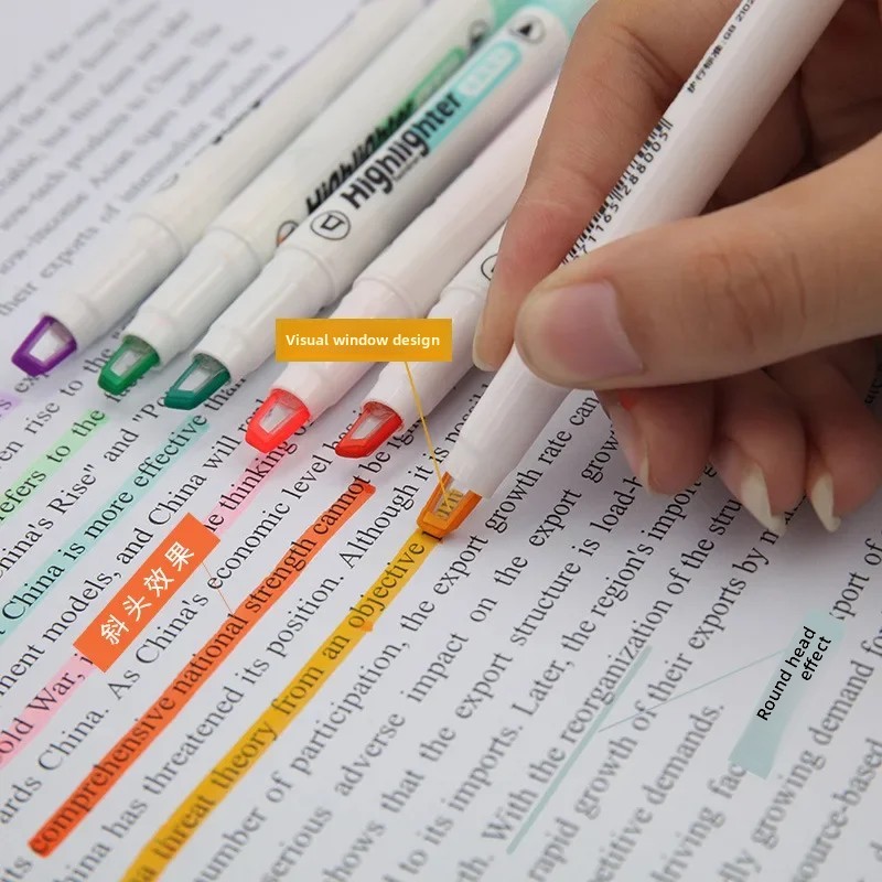 

6 Colors/Set Unique Window Tip Highlighter Pen Double Head Pastel Color Midline highlighters Marker School Stationery Supplies