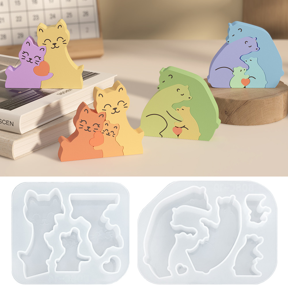 

LZ054 DIY Animal Puzzle Candle Silicone Mold Cute Bear Elephant Family Combination Ornament Resin Gypsum Molds