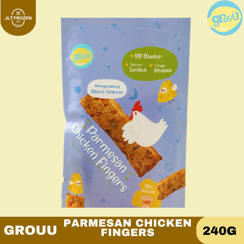 

Grouu Parmesan Chicken Fingers 240g / Ekstra Sayuran / Finger Food / Cemilan MPASI / Snack Anak / Bayi / 6+ Bulan