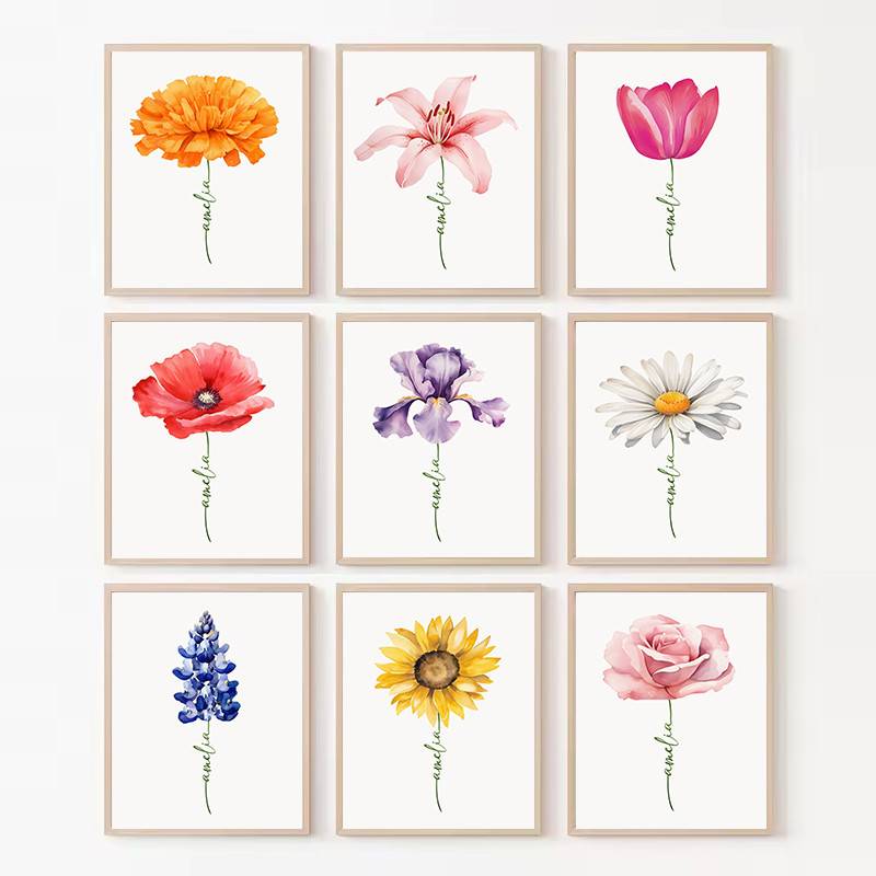 

Watercolor Wildflower Poppy,Iris,Lily,Tulip Flowers Nordic Botanical Poster Canvas Painting Wall Art Pictures Home Decor Gift