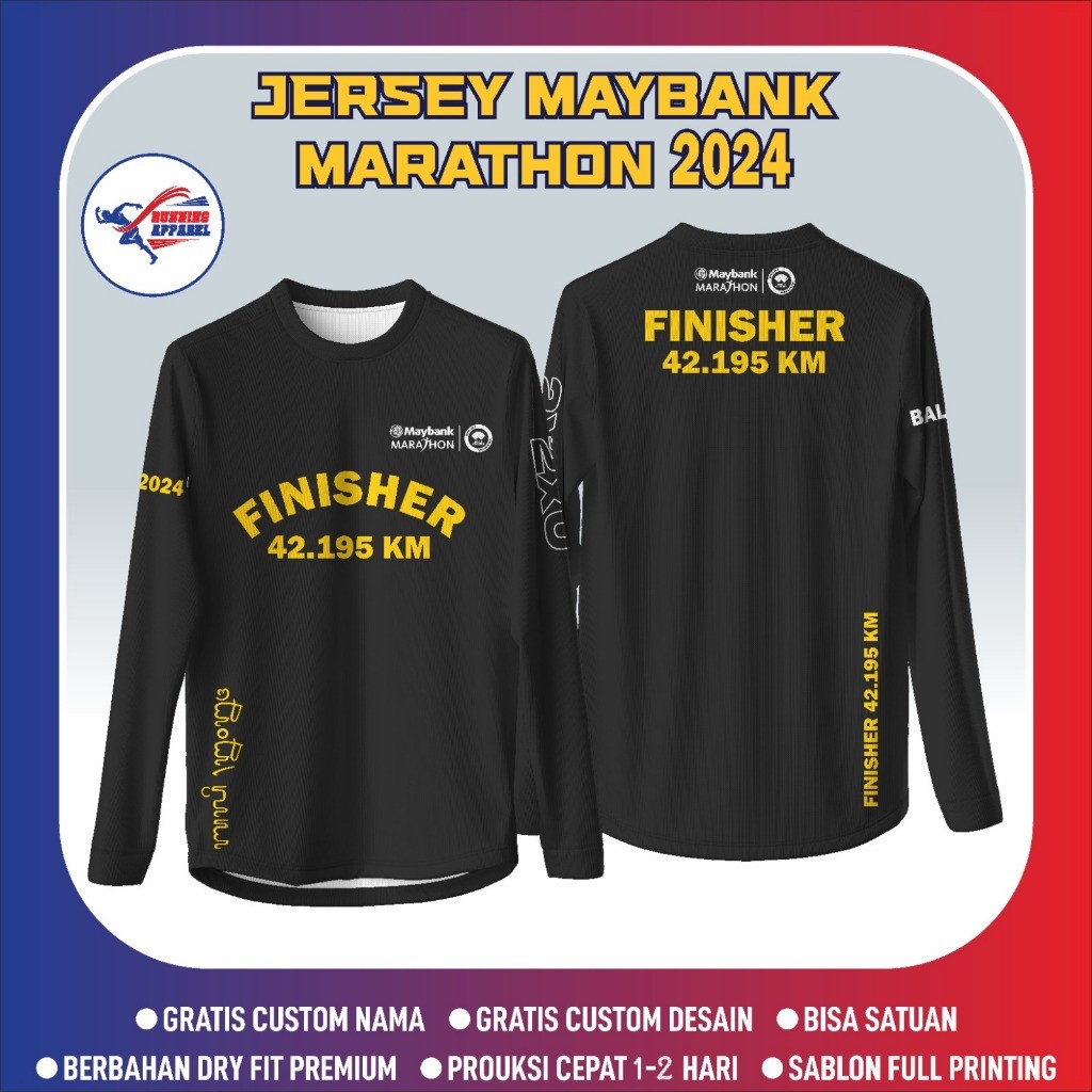 JERSEY FINISHER MAYBANK MARTHON 2024, Free Custom Nama dan Nomor Punggung Jara