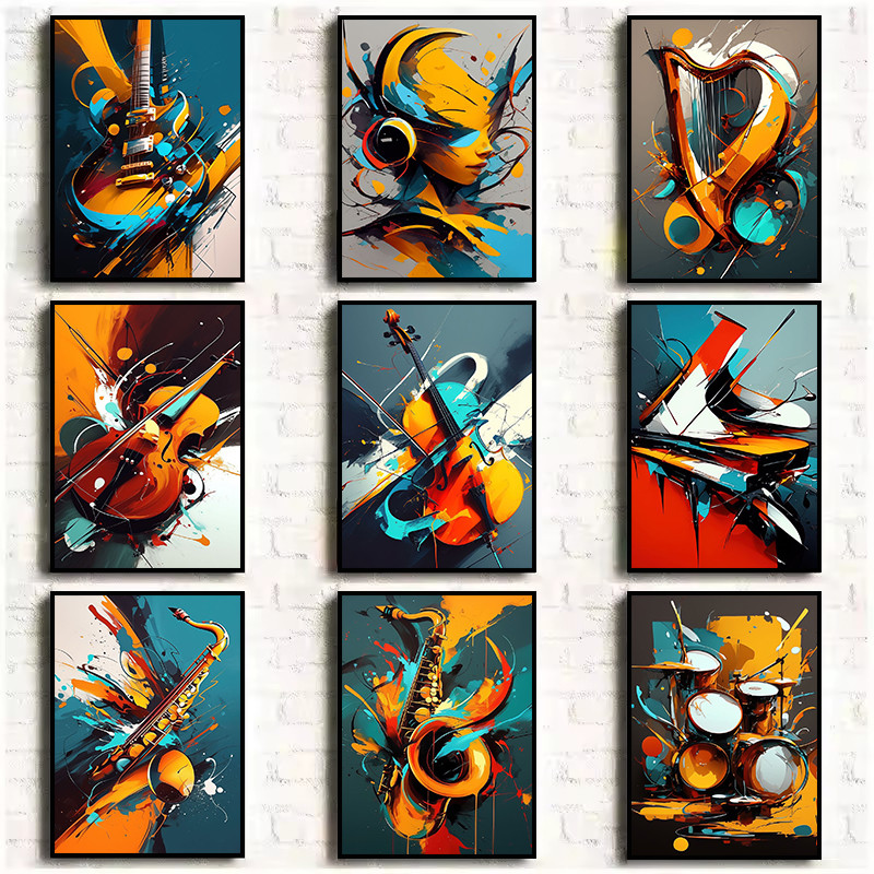 

Abstract Musical Instruments Poster Print Canvas Art Pictures Home for Living Room and Bedroom Wall Decor Frameless Painting