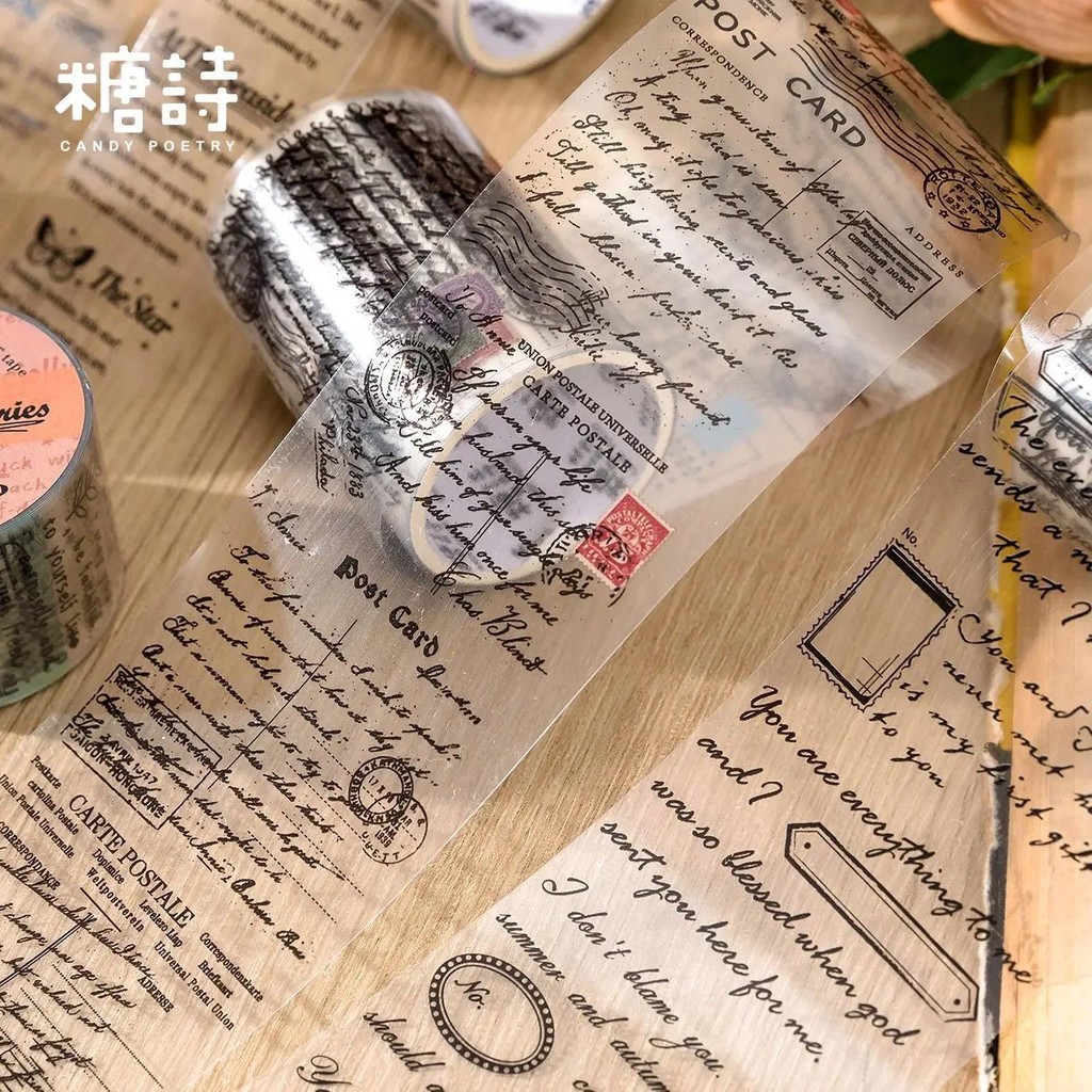 

Transparent English Phrase Washi Tape Stickers PET Junk Journal Poem Letter Masking Tape Stickers Album Scrapbooking Material
