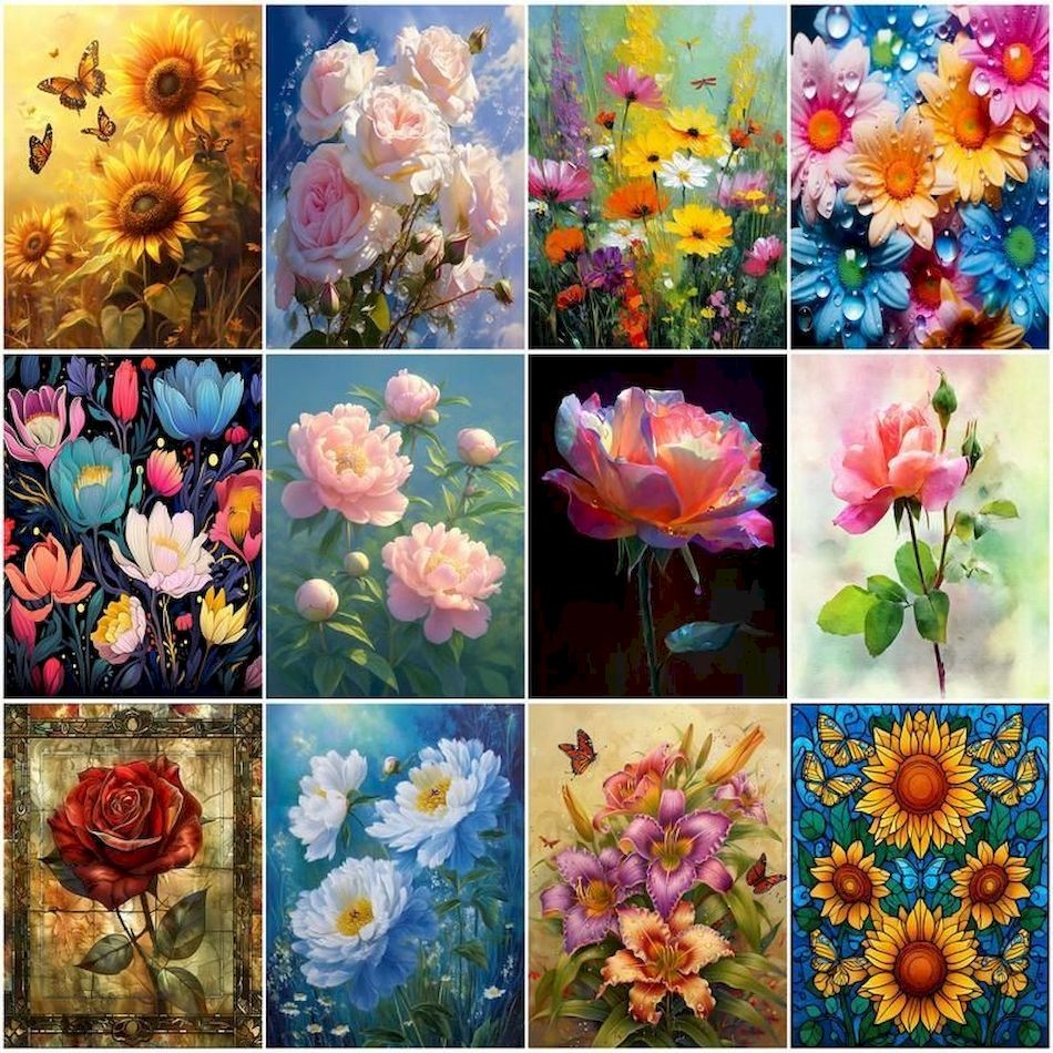 

RUOPOTY Paint By Number Adult Kit Simple hand drawn flowers Canvas Art Painting Picture Frame Original Gifts Acrylic Paints Oil