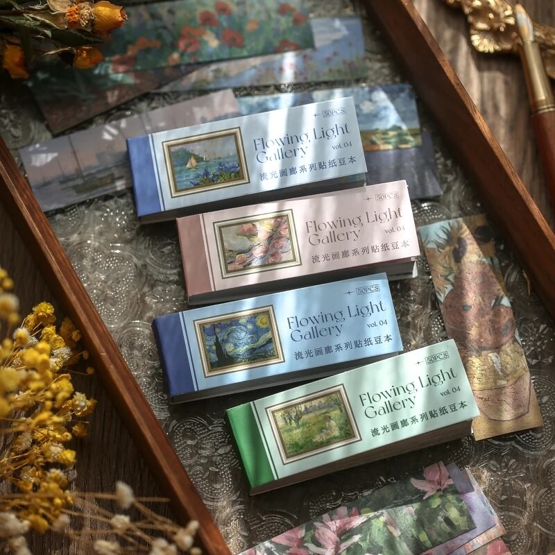 

50 Sheets/book of Washi Paper Sticker Book Retro Oil Painting Style DIY Handbook Photo Album Decorative Materials