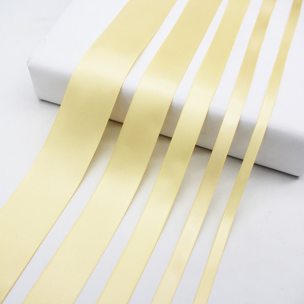 

5 Meter/Lot Light Yellow Satin Ribbon Grosgrain Ribbon ECO-Friendly Double Face Silk Fabric Tapes For DIY Decor Accessoires