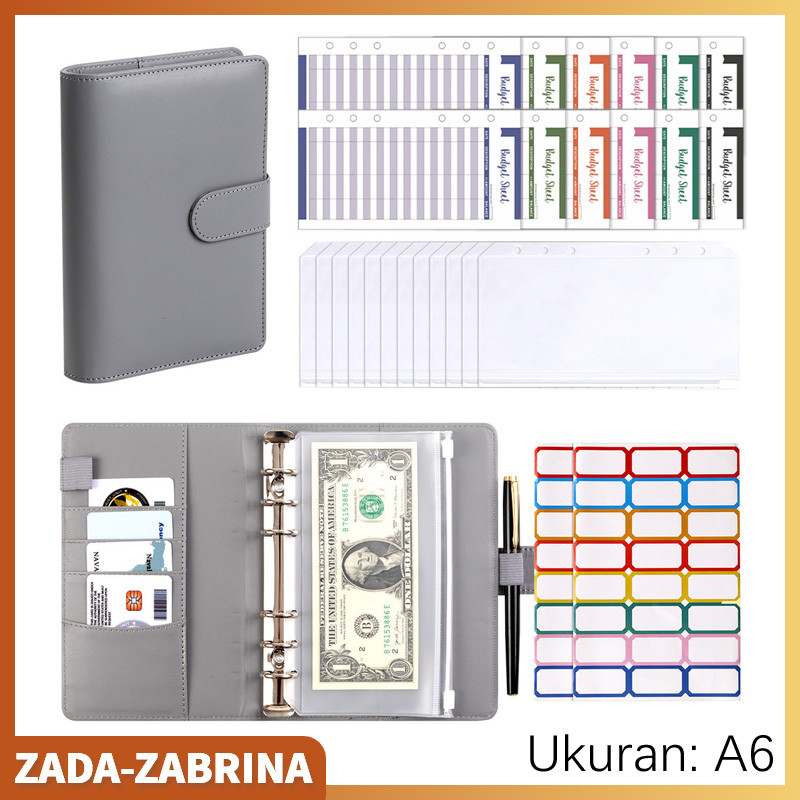 

A6 Daun Longgar Macaroon PU Buku Catatan Kulit Buku Catatan Keuangan Keuangan Keluarga Buku Tabungan Uang Saku Zip