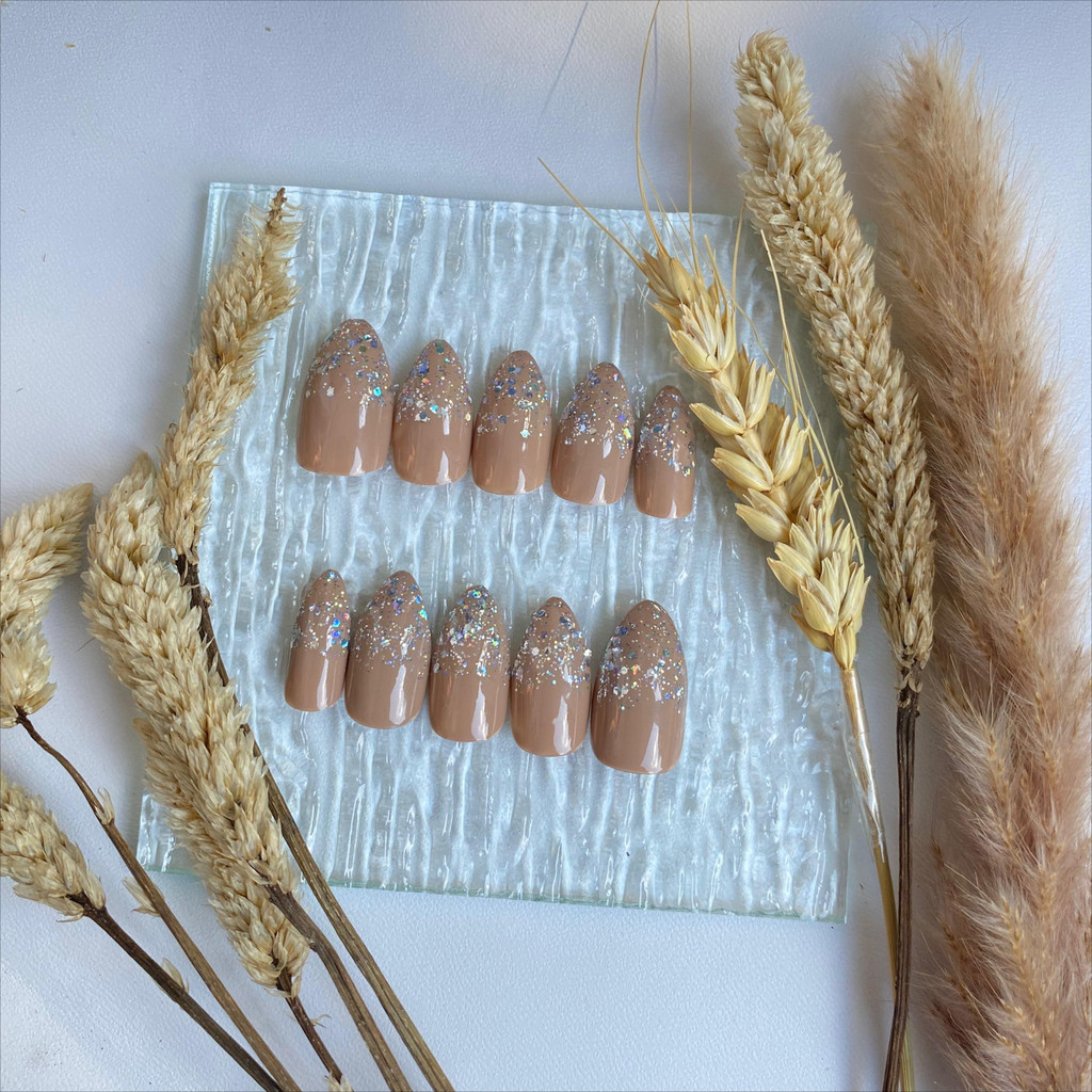 FREE LEM - Kuku palsu nail art + lem warna coklat muda| Grosir kuku palsu kediri fake nail nails| Ku
