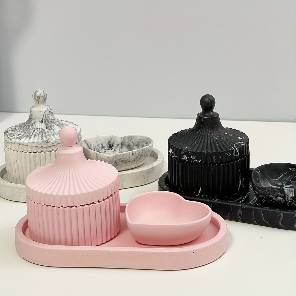 

Concrete Stripe Storage Tank Silicone Mold DIY Heart shaped Disc Elliptical Tray Gypsum Cement Resin Mold