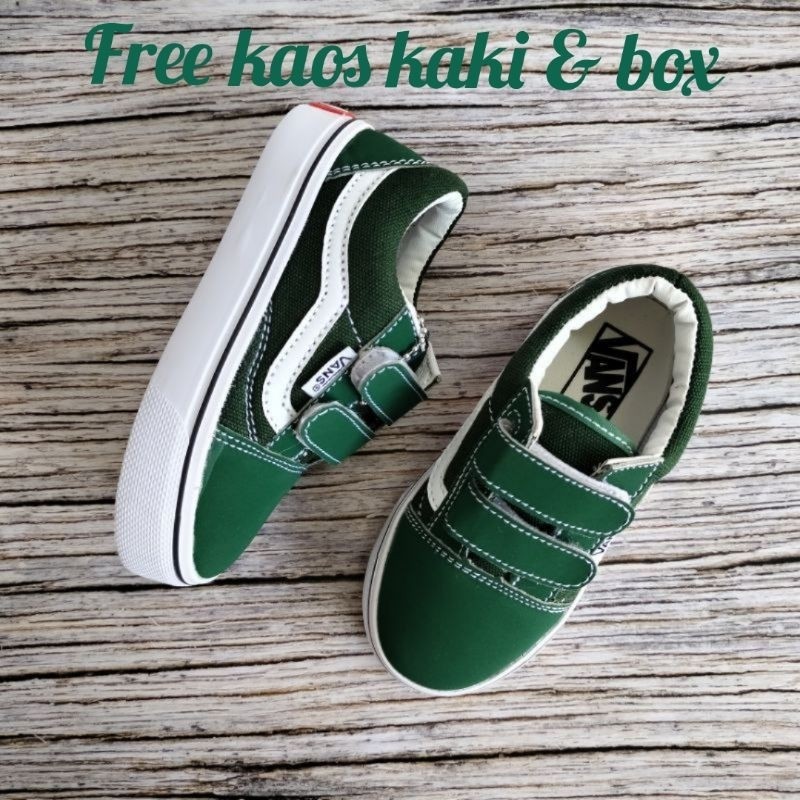 Sepatu Vans Anak Old Skool Hijau Army Sepatu Sneakers Anak Laki Laki Perempuan Kasual Premium