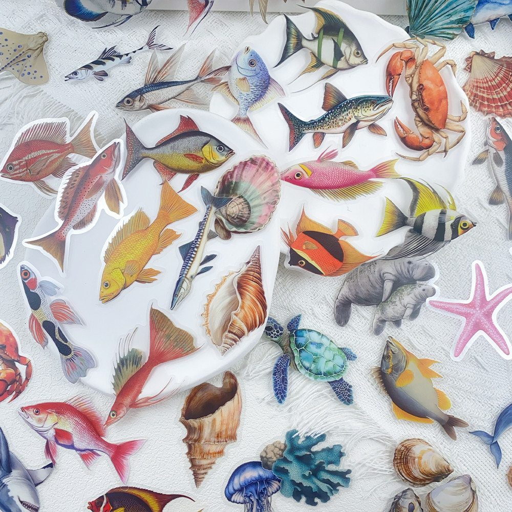 

50pcs Marine Creatures Transparent PET Stickers Decals For Phone Scrapbook Skateboard Guitar DIY Aesthetic Waterproof Stickers