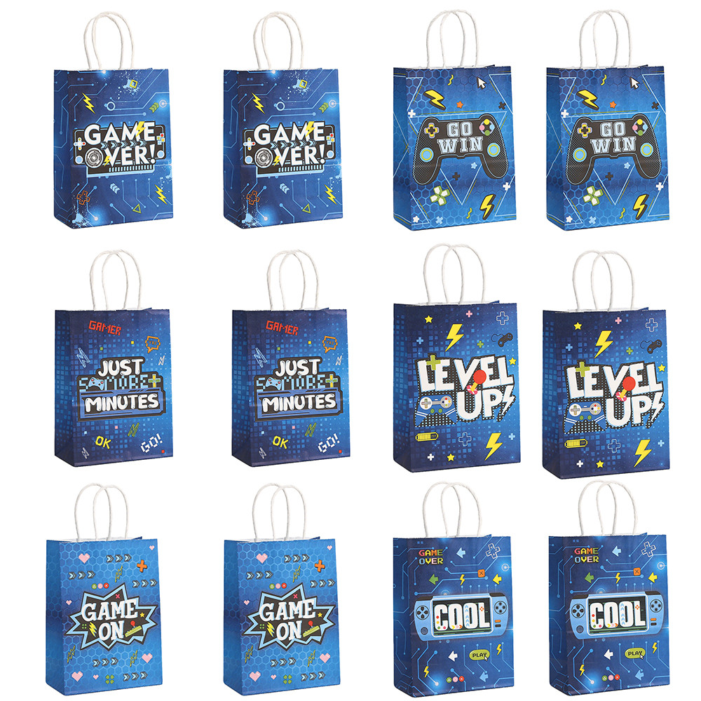 

12Pcs Video Game on Theme Paper Gift Packing Bag Game Over Shopping Tote Bag for Kids Boy Birthday Game Night Party Decoration